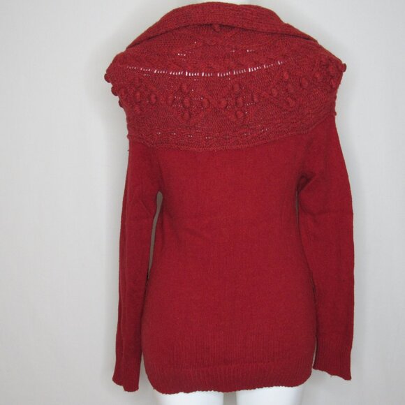 Sleeping On Snow Anthropologie Red Cablepom Cardigan Sweater Women's S Small - Picture 3 of 9